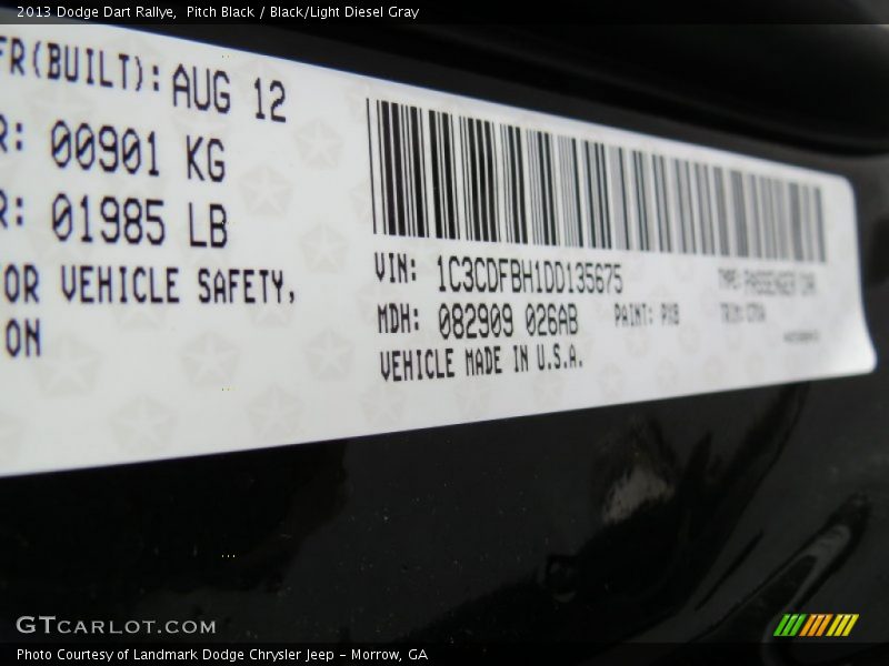 Pitch Black / Black/Light Diesel Gray 2013 Dodge Dart Rallye