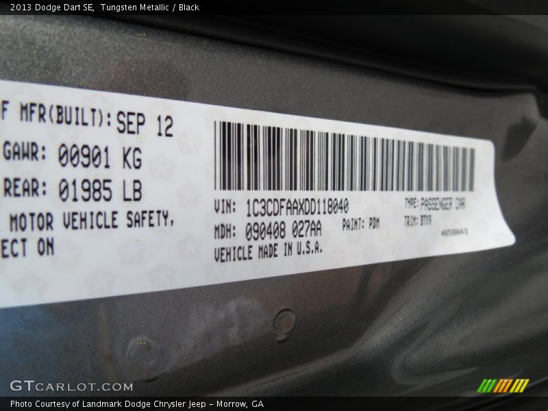 2013 Dart SE Tungsten Metallic Color Code PDM