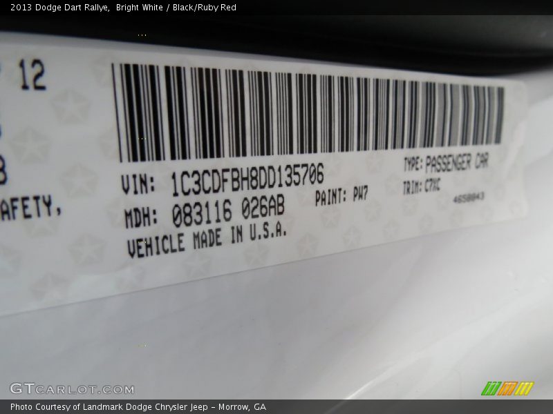 Bright White / Black/Ruby Red 2013 Dodge Dart Rallye