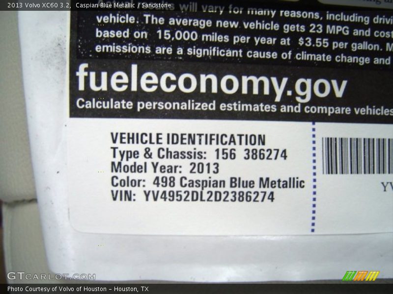 2013 XC60 3.2 Caspian Blue Metallic Color Code 498