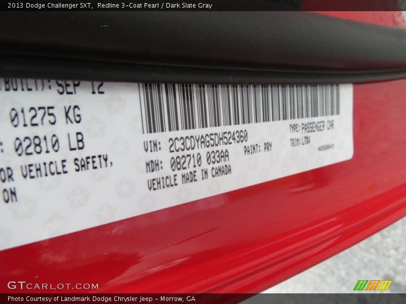 Redline 3-Coat Pearl / Dark Slate Gray 2013 Dodge Challenger SXT
