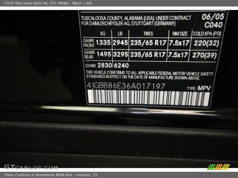 Black / Ash 2006 Mercedes-Benz ML 350 4Matic