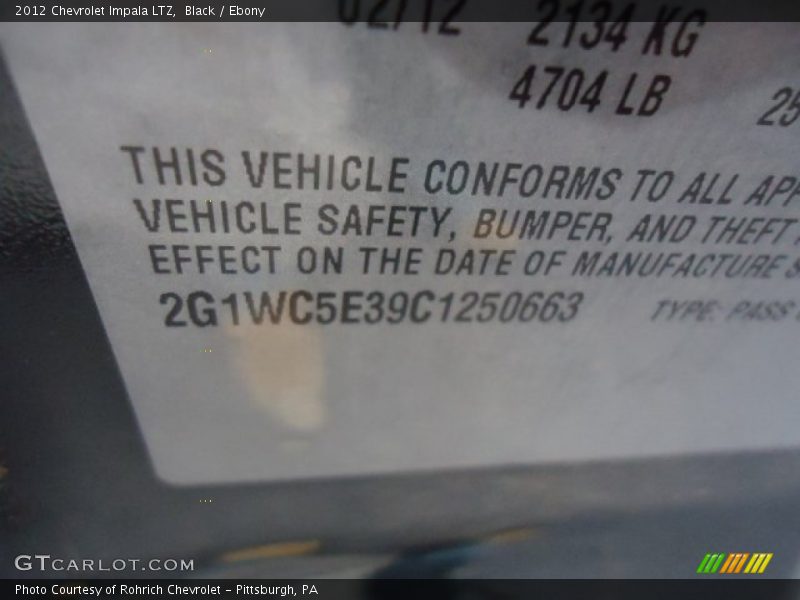 Black / Ebony 2012 Chevrolet Impala LTZ
