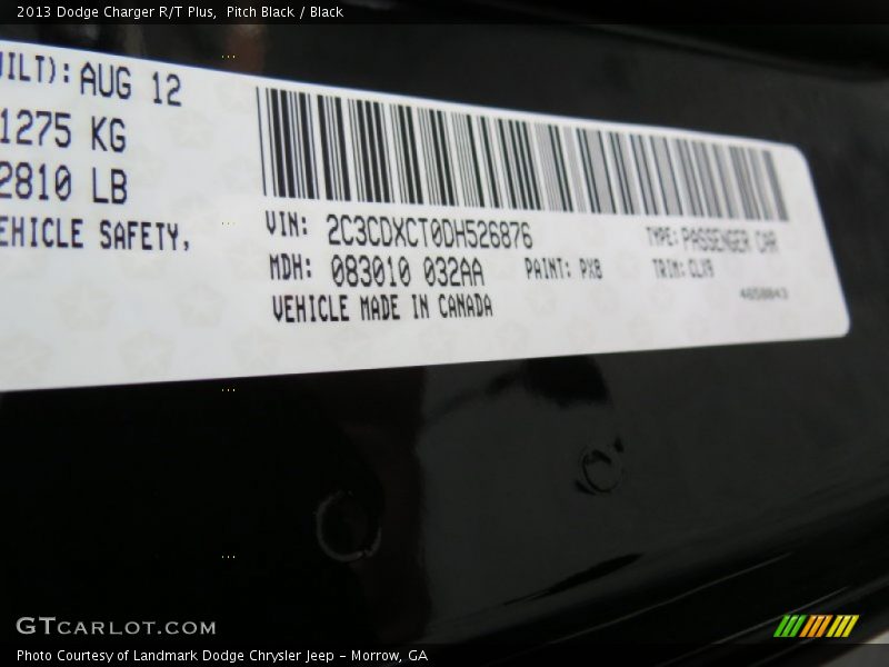 2013 Charger R/T Plus Pitch Black Color Code PX8