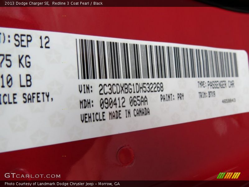 Redline 3 Coat Pearl / Black 2013 Dodge Charger SE