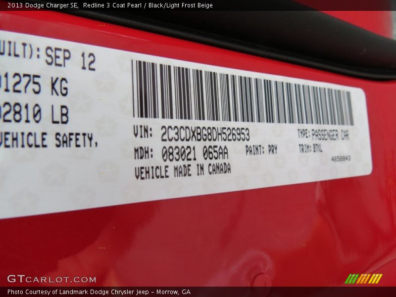 Redline 3 Coat Pearl / Black/Light Frost Beige 2013 Dodge Charger SE