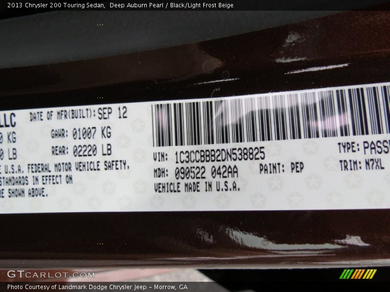 Deep Auburn Pearl / Black/Light Frost Beige 2013 Chrysler 200 Touring Sedan