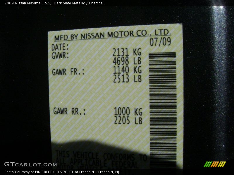 Dark Slate Metallic / Charcoal 2009 Nissan Maxima 3.5 S