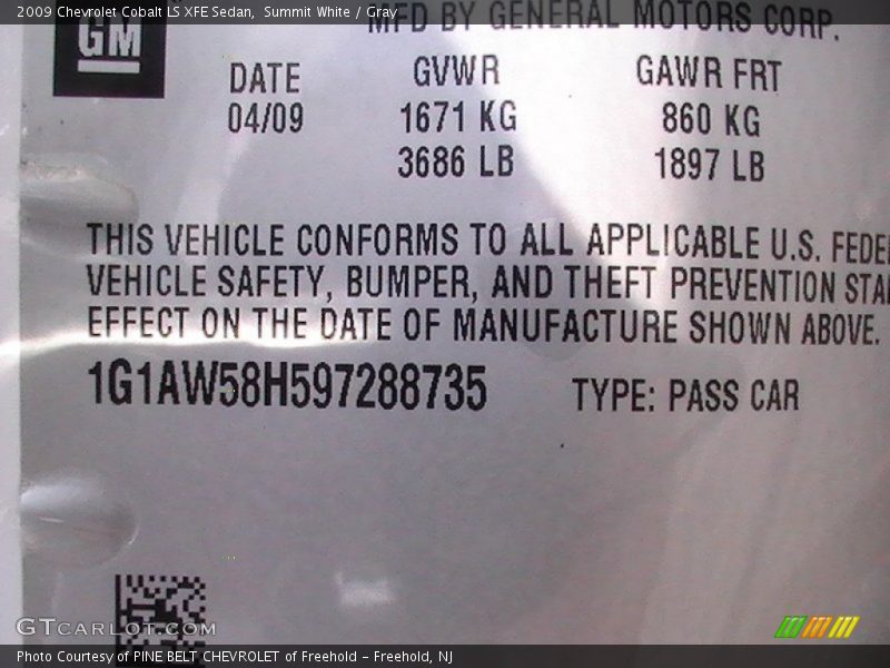 Summit White / Gray 2009 Chevrolet Cobalt LS XFE Sedan