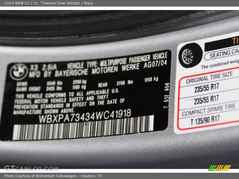 Titanium Silver Metallic / Black 2004 BMW X3 2.5i