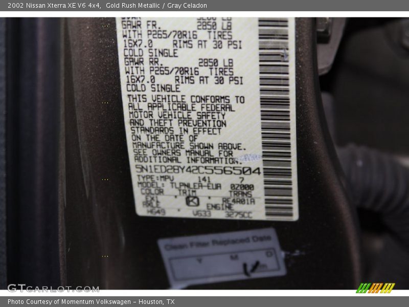 2002 Xterra XE V6 4x4 Gold Rush Metallic Color Code EX1