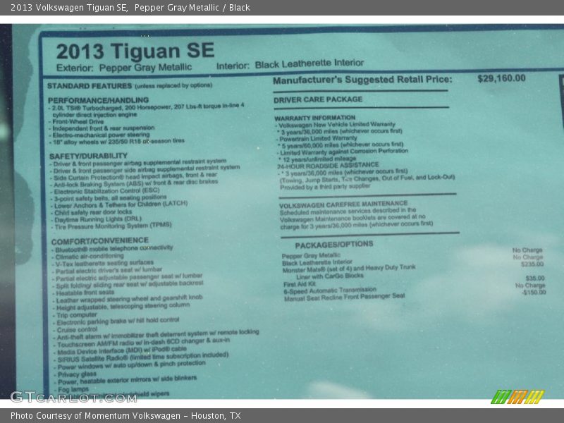 Pepper Gray Metallic / Black 2013 Volkswagen Tiguan SE