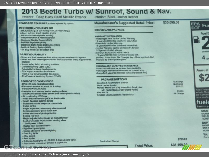  2013 Beetle Turbo Window Sticker