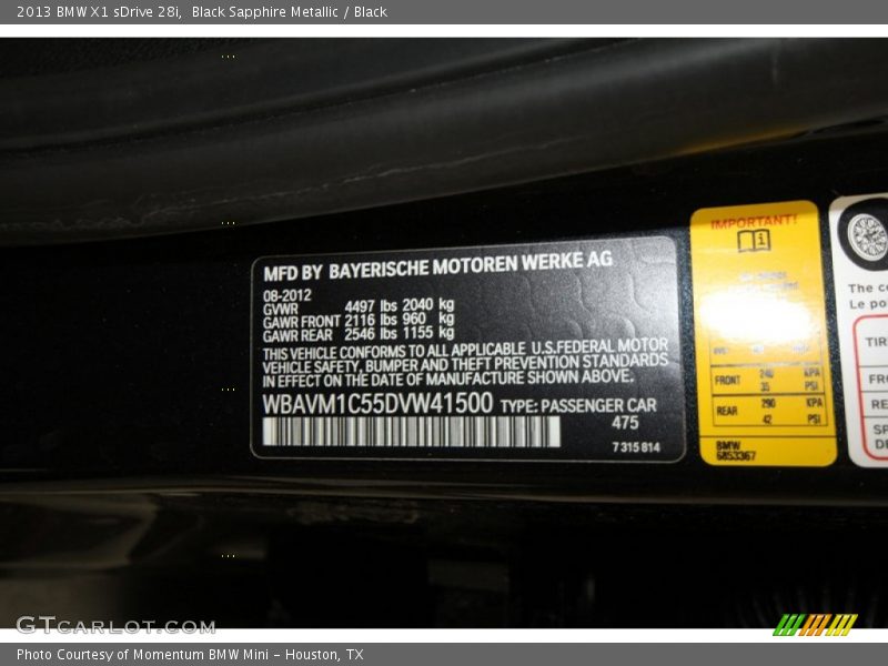 Black Sapphire Metallic / Black 2013 BMW X1 sDrive 28i