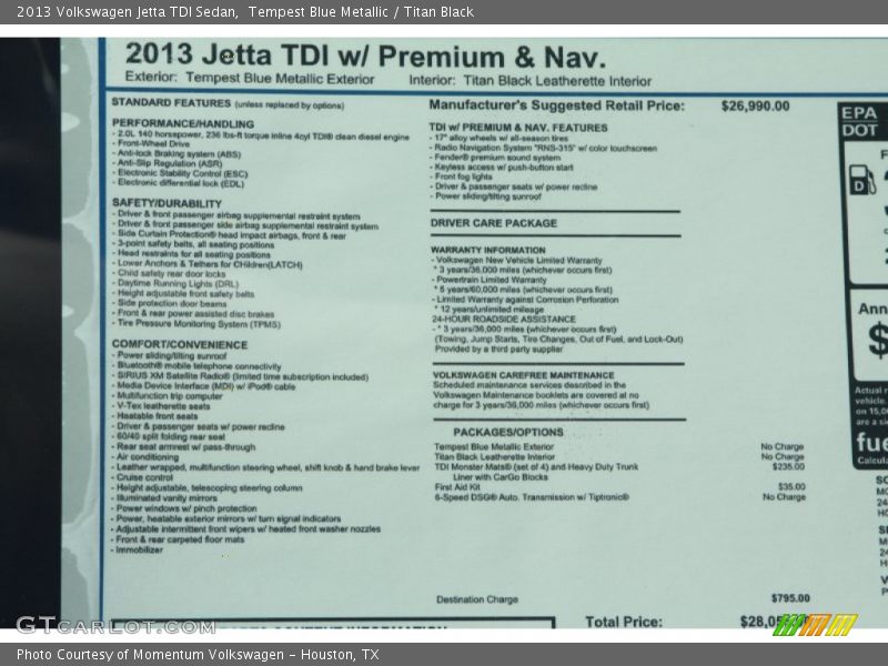 Tempest Blue Metallic / Titan Black 2013 Volkswagen Jetta TDI Sedan