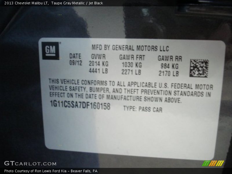 Taupe Gray Metallic / Jet Black 2013 Chevrolet Malibu LT