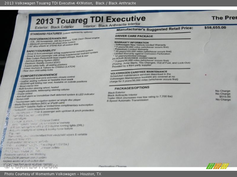 Black / Black Anthracite 2013 Volkswagen Touareg TDI Executive 4XMotion