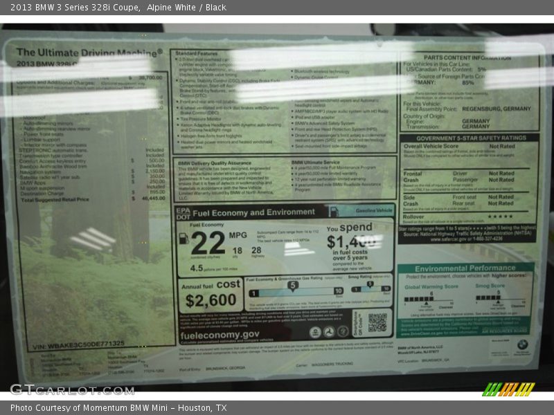  2013 3 Series 328i Coupe Window Sticker
