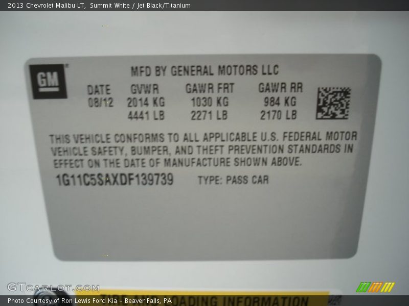 Summit White / Jet Black/Titanium 2013 Chevrolet Malibu LT