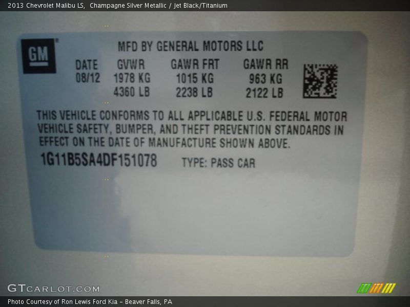 Champagne Silver Metallic / Jet Black/Titanium 2013 Chevrolet Malibu LS