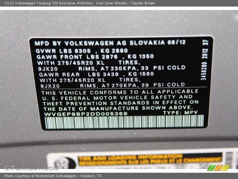 Cool Silver Metallic / Saddle Brown 2013 Volkswagen Touareg TDI Executive 4XMotion