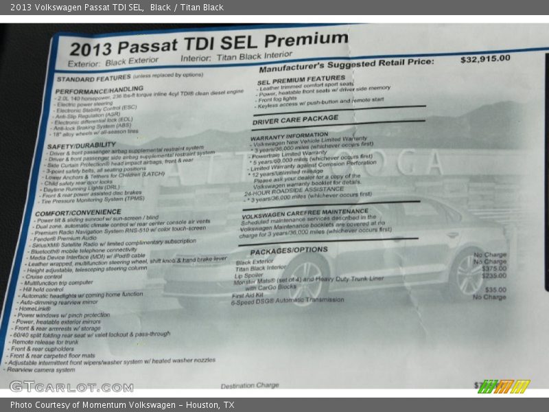 Black / Titan Black 2013 Volkswagen Passat TDI SEL