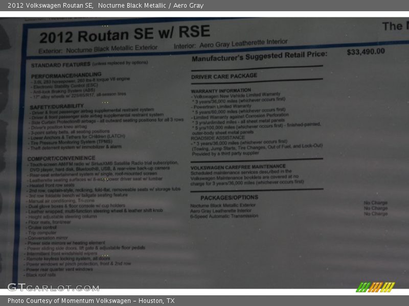Nocturne Black Metallic / Aero Gray 2012 Volkswagen Routan SE