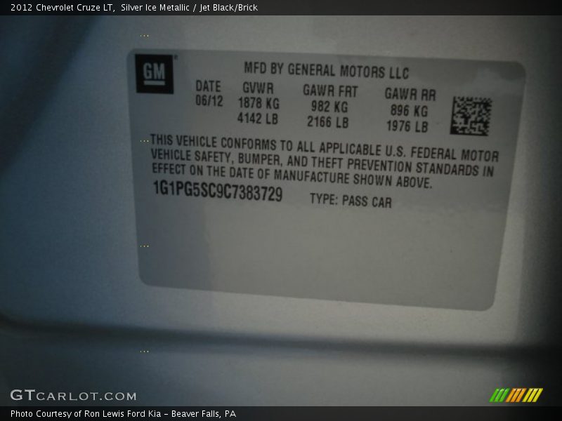 Silver Ice Metallic / Jet Black/Brick 2012 Chevrolet Cruze LT