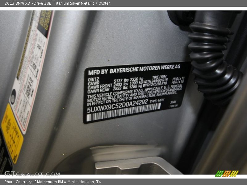 Titanium Silver Metallic / Oyster 2013 BMW X3 xDrive 28i