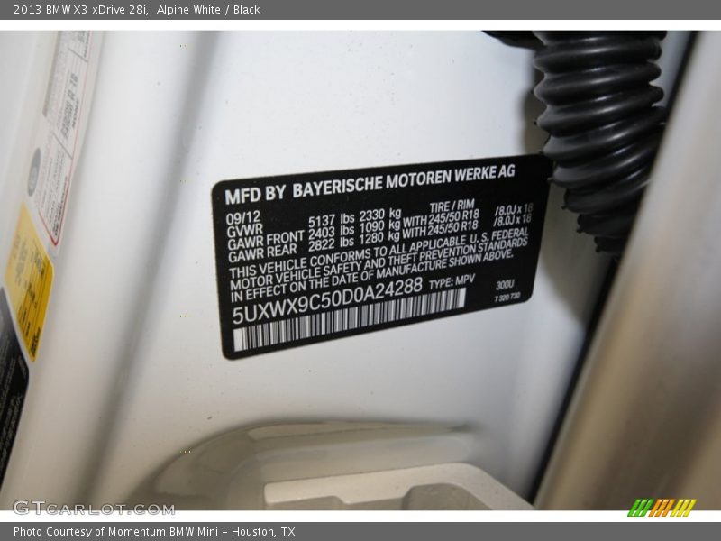 Alpine White / Black 2013 BMW X3 xDrive 28i