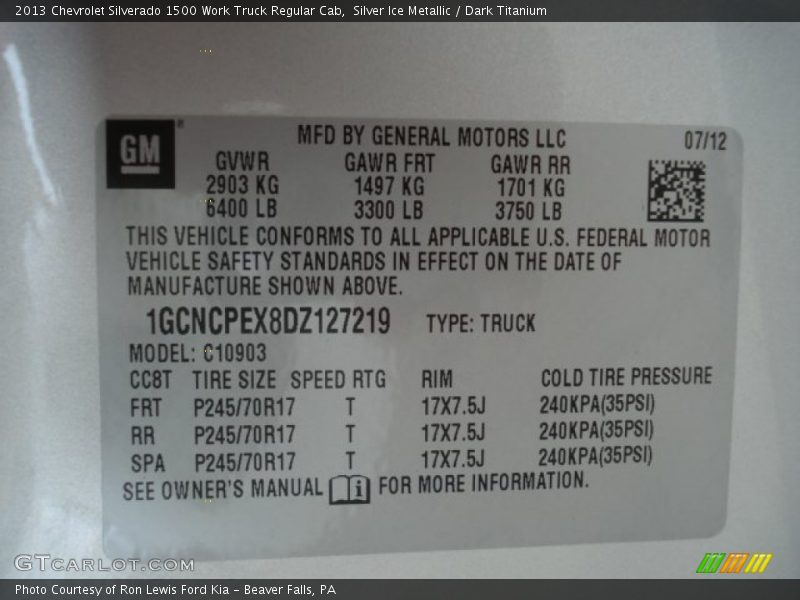 Silver Ice Metallic / Dark Titanium 2013 Chevrolet Silverado 1500 Work Truck Regular Cab