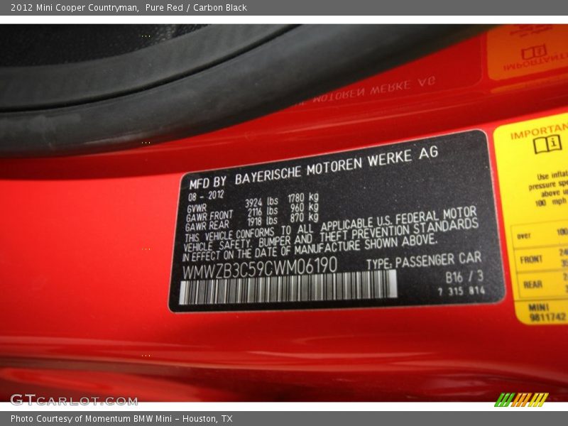 Pure Red / Carbon Black 2012 Mini Cooper Countryman