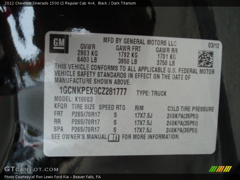 Black / Dark Titanium 2012 Chevrolet Silverado 1500 LS Regular Cab 4x4