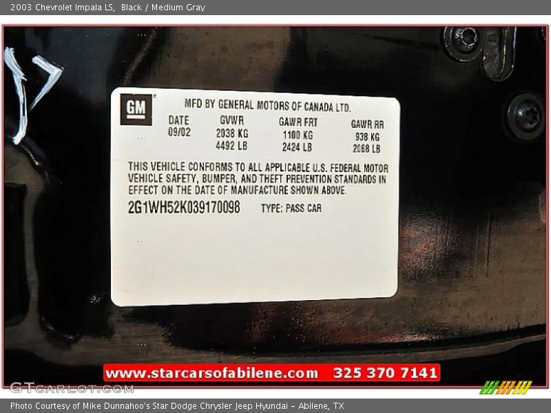 Black / Medium Gray 2003 Chevrolet Impala LS