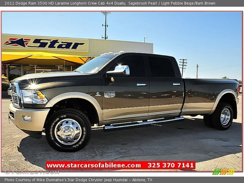 Sagebrush Pearl / Light Pebble Beige/Bark Brown 2011 Dodge Ram 3500 HD Laramie Longhorn Crew Cab 4x4 Dually