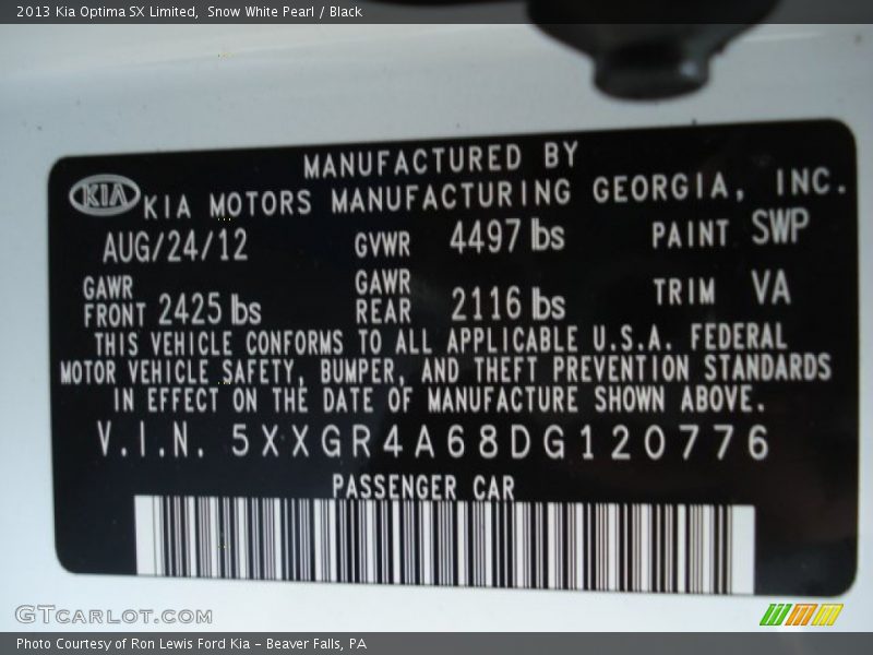 Snow White Pearl / Black 2013 Kia Optima SX Limited