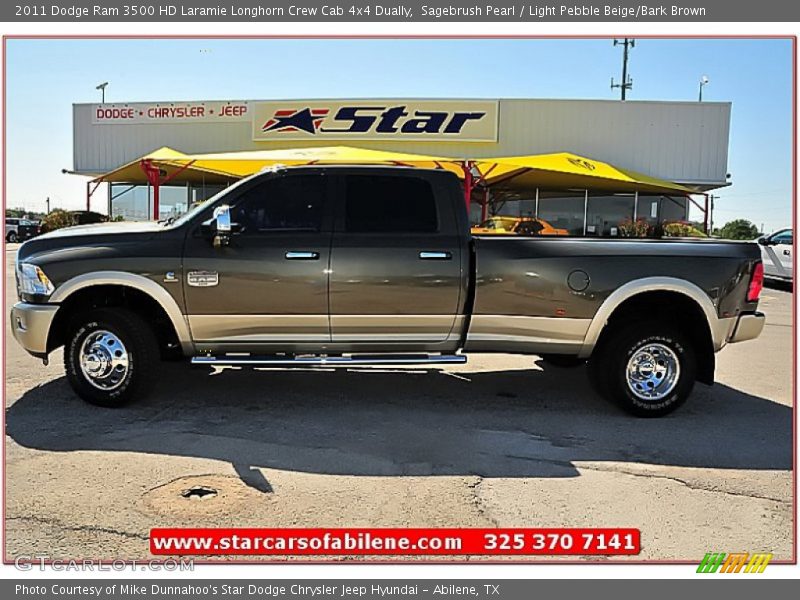 Sagebrush Pearl / Light Pebble Beige/Bark Brown 2011 Dodge Ram 3500 HD Laramie Longhorn Crew Cab 4x4 Dually