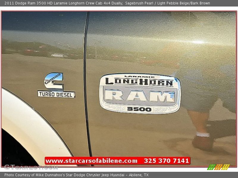 Sagebrush Pearl / Light Pebble Beige/Bark Brown 2011 Dodge Ram 3500 HD Laramie Longhorn Crew Cab 4x4 Dually
