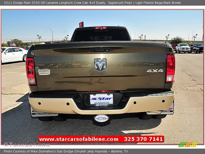 Sagebrush Pearl / Light Pebble Beige/Bark Brown 2011 Dodge Ram 3500 HD Laramie Longhorn Crew Cab 4x4 Dually