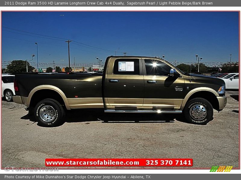 Sagebrush Pearl / Light Pebble Beige/Bark Brown 2011 Dodge Ram 3500 HD Laramie Longhorn Crew Cab 4x4 Dually
