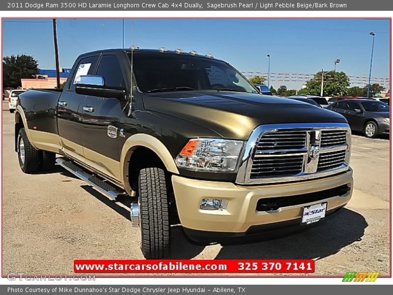Sagebrush Pearl / Light Pebble Beige/Bark Brown 2011 Dodge Ram 3500 HD Laramie Longhorn Crew Cab 4x4 Dually