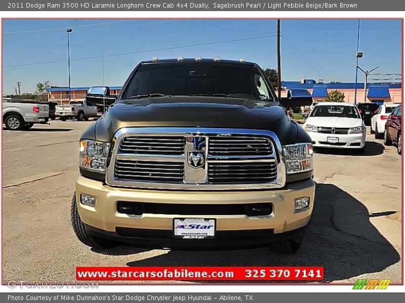 Sagebrush Pearl / Light Pebble Beige/Bark Brown 2011 Dodge Ram 3500 HD Laramie Longhorn Crew Cab 4x4 Dually