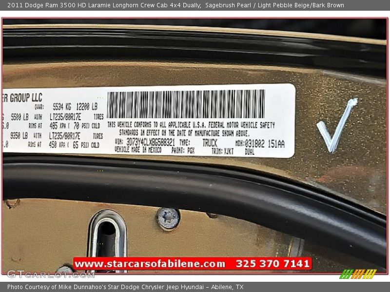 Sagebrush Pearl / Light Pebble Beige/Bark Brown 2011 Dodge Ram 3500 HD Laramie Longhorn Crew Cab 4x4 Dually