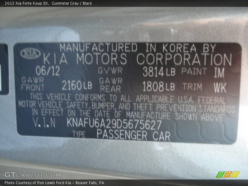 Gunmetal Gray / Black 2013 Kia Forte Koup EX