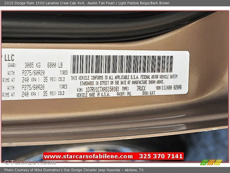 Austin Tan Pearl / Light Pebble Beige/Bark Brown 2010 Dodge Ram 1500 Laramie Crew Cab 4x4