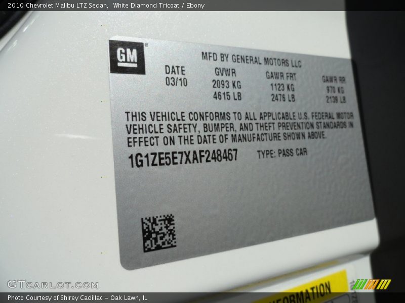 White Diamond Tricoat / Ebony 2010 Chevrolet Malibu LTZ Sedan