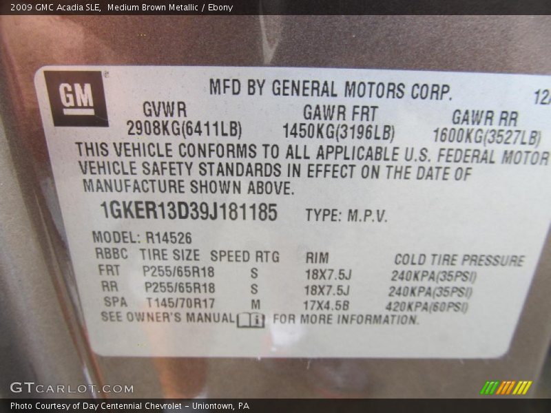 Medium Brown Metallic / Ebony 2009 GMC Acadia SLE