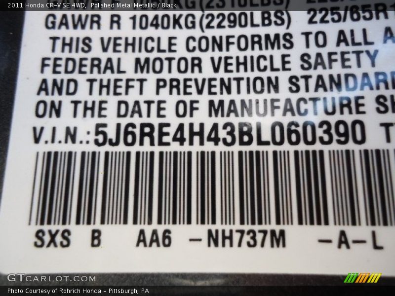 Polished Metal Metallic / Black 2011 Honda CR-V SE 4WD