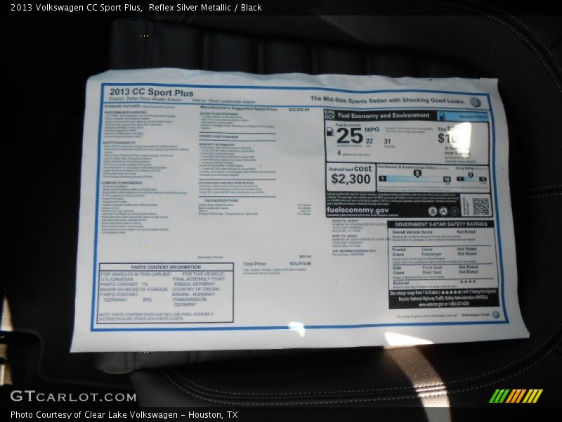  2013 CC Sport Plus Window Sticker