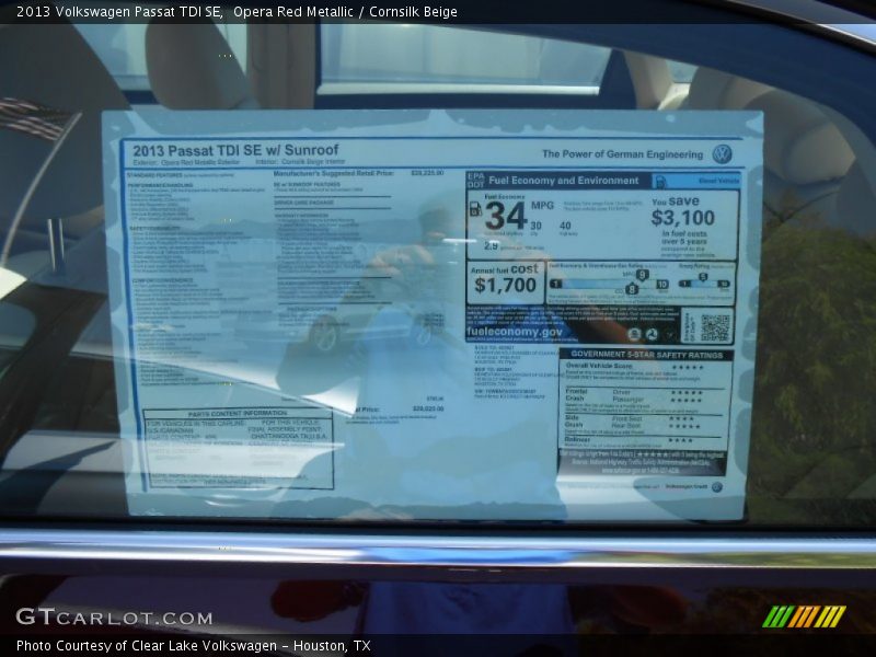 Opera Red Metallic / Cornsilk Beige 2013 Volkswagen Passat TDI SE